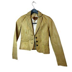 Wilson Leather Women’s XS Tan Leather Jacket Studded Button Front Cropped